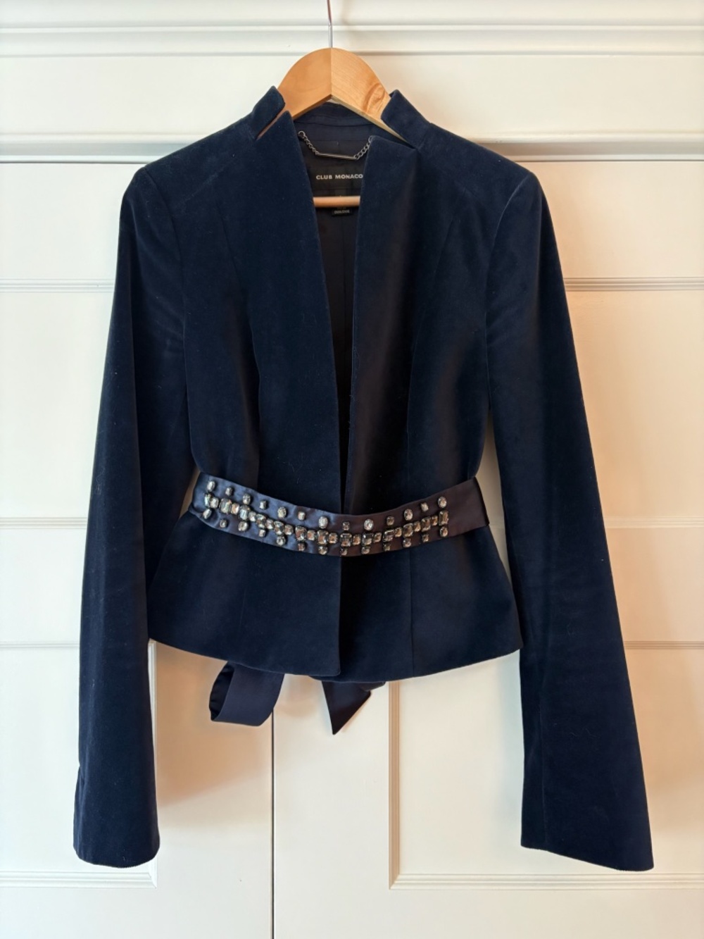 Club Monaco midnight blue velvet evening jacket